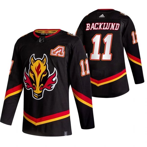 Herren Calgary Flames Eishockey Trikot Mikael Backlund #11 2022 Reverse Retro Schwarz Authentic